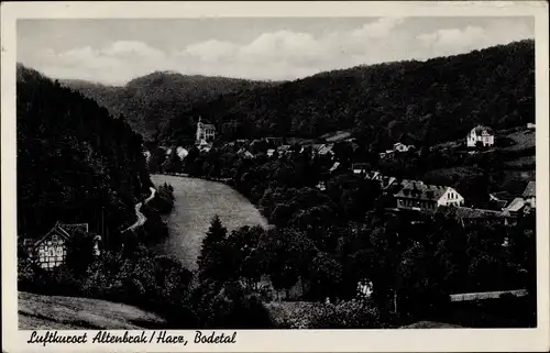 Ak Altenbrak Thale im Harz, Blick auf den Ort im Bodetal, Wald