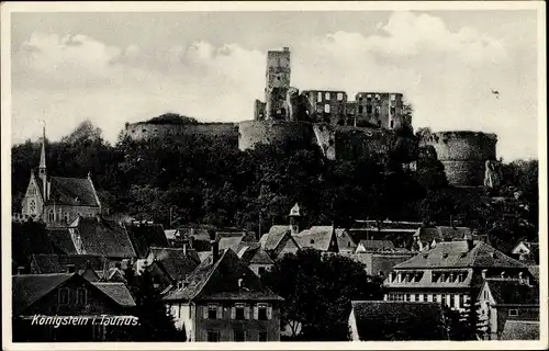 Ak Königstein im Taunus Hessen, Teilansicht der Ortschaft, Burgruine, Kirche