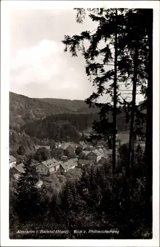 Ak Altenbrak Thale im Harz, Blick vom Philosophenweg auf den Ort