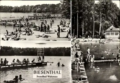 Ak Biesenthal in Barnim, Ansichten vom Strandbad Wukensee, Badesteg