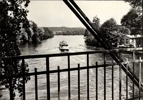 Ak Erkner im Kreis Oder Spree, Flakenfließ, Blick von einer Brücke, Dampfer