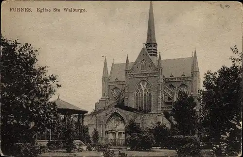 Ak Furnes Westflandern, Blick auf Eglise Sainte Walburge