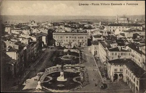 Ak Livorno Toscana, Piazza Vittorio Emanuele e Panorama, Stadtansicht