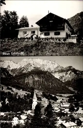 Ak Marktschellenberg Berchtesgadener Land, Haus Goldbichl, Blick auf den Ort, Berge