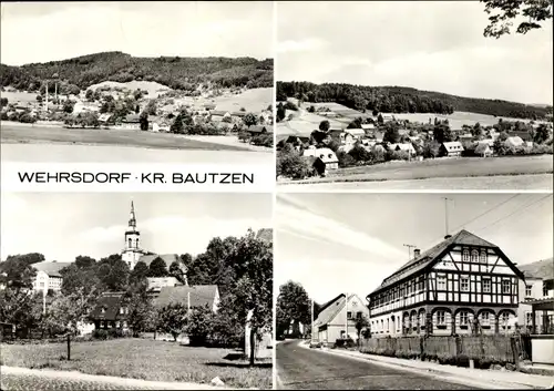 Ak Wehrsdorf Sohland an der Spree, Panorama vom Ort, Straßenansicht, Fachwerkhaus, Kirche