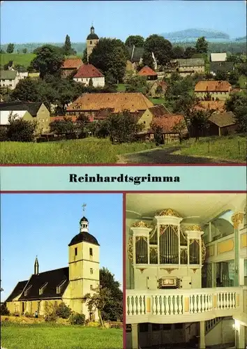 Ak Reinhardtsgrimma Glashütte in Sachsen, Teilansicht vom Ort, Kirche, Silbermannorgel