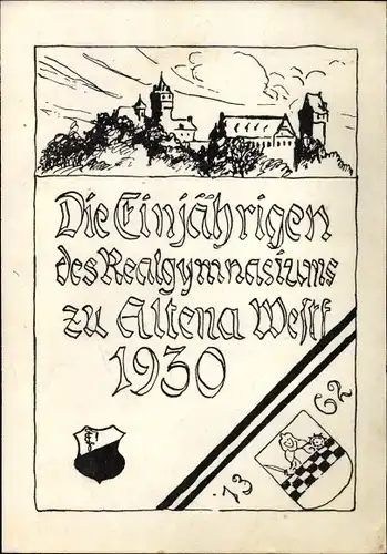 Studentika Ak Altena im Märkischen Kreis, Die Einjährigen des Realgymnasiums 1930, Wappen