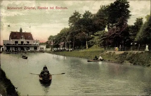 Ak Riemke Bochum im Ruhrgebiet, Restaurant Zillertal, Teichpartie, Ruderboote