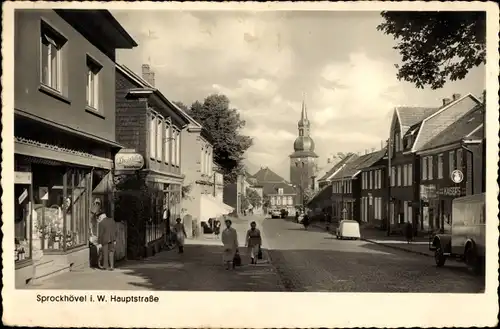 Ak Sprockhövel in Westfalen, Hauptstraße mit Blick zur Kirche, Drogerie Gethmann, Kaisers Geschäft