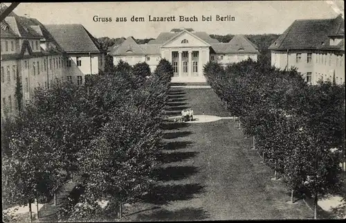 Ak Berlin Pankow Buch, Blick auf das Lazarett, Gartenanlage