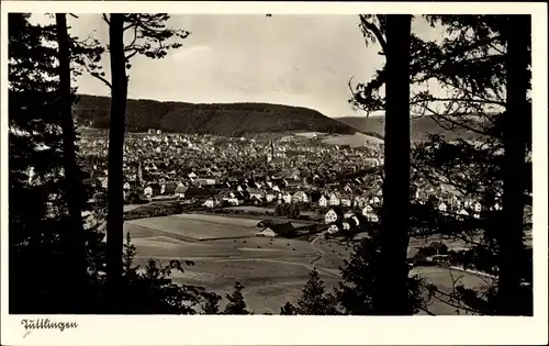 Ak Tuttlingen im Tal der Oberen Donau, Durchblick zum Ort, Berg