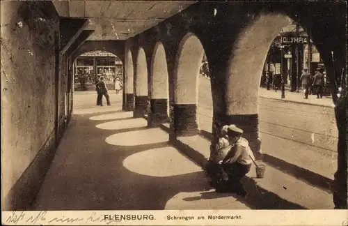 Ak Flensburg in Schleswig Holstein, Schrangen am Nordermarkt, Kinder