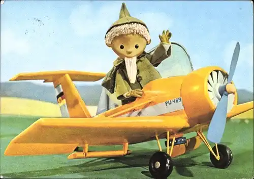 Ak Unser Sandmännchen, Sandmann in einem Flugzeug, PU 469, DDR Kinderfernsehen