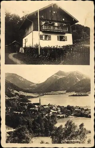 Ak Schliersee im Kreis Miesbach Oberbayern, Blick auf den Ort mit Umgebung, Haus