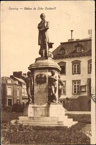 Ak Seraing Wallonien Lüttich, Blick auf die Statue von John Cockerill