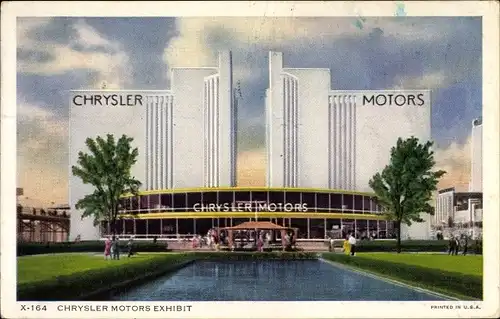 Ak Chicago Illinois USA, 1934 International Exposition, Chrysler Motors Building, Ausstellungshalle