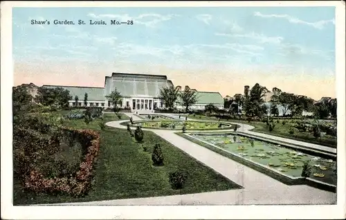 Ak St Louis Missouri USA, Shaw's Garden, Missouri Botanical Garden, Gartenanlagen und Gewächshaus