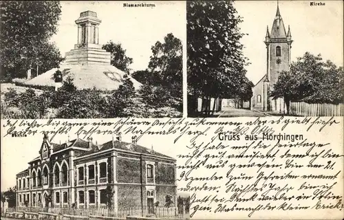 Ak Morhange Mörchingen Elsaß Moselle, Bismarckturm, Kirche, Schule