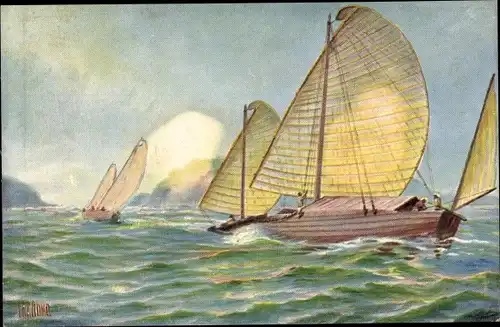 Künstler Ak Rave, Chr., Marine Galerie Nr. 208, Transportboote im Golf von Tonkin, Jetztzeit