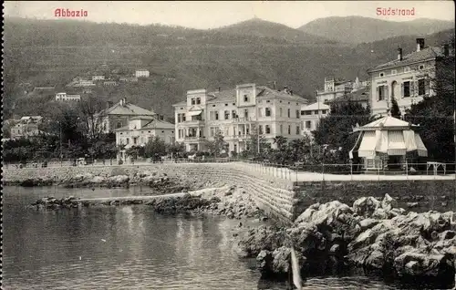 Ak Opatija Abbazia Kroatien, Partie am Südstrand, Kiosk