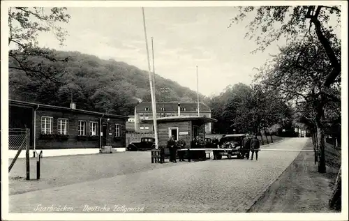 Ak Saarbrücken im Saarland, Deutsche Zollgrenze, Grenzposten, Schranke, Restaurant, Goldene Bremm