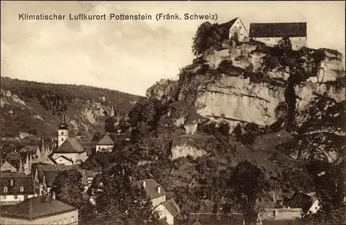 Ak Pottenstein im Kreis Bayreuth Oberfranken, Teilansicht vom Ort mit Umgebung, Abhang