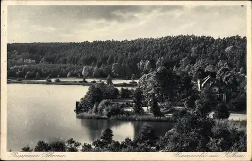 Ak Binenwalde Neuruppin in Brandenburg, Teilansicht vom Kalksee, Wald, Haus