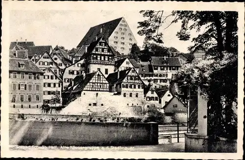 Ak Schwäbisch Hall in Baden Württemberg, Alte Häusergruppe an der Stadtmauer