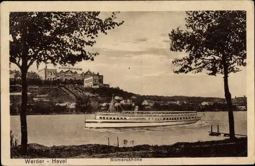 Ak Werder an der Havel, Blick auf die Bismarckhöhe, Salondampfer Friedrich I