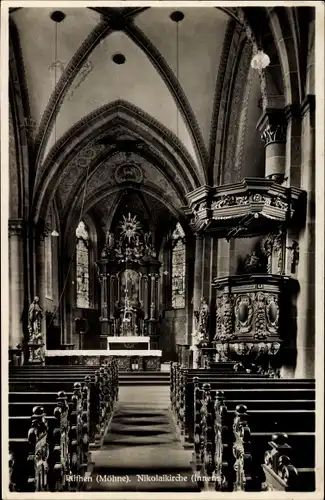 Ak Rüthen im Kreis Soest Nordrhein Westfalen, Innenansicht von Nikolaikirche