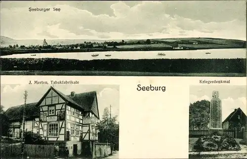 Ak Seeburg in Niedersachsen, Seeburger See, Tabakgeschäft von J. Merten, Kriegerdenkmal