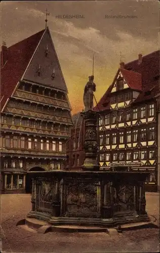 Ak Hildesheim in Niedersachsen, Blick auf den Rolandbrunnen