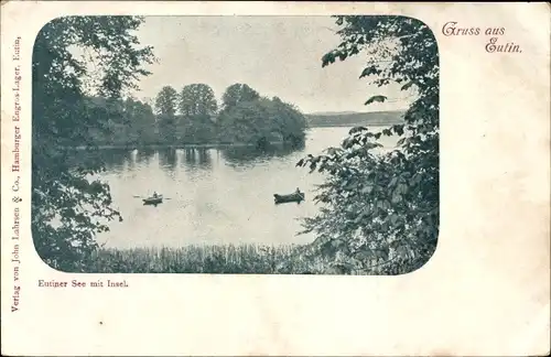 Ak Eutin in Ostholstein, Partie auf dem Eutiner See mit Blick zur Insel, Ruderboote im Wasser
