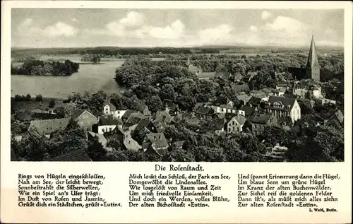 Ak Eutin in Ostholstein, Totalansicht vom Ort, Vogelschau, Gedicht von L. Weiß