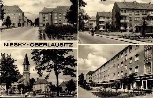 Ak Niesky in der Oberlausitz, Zinzendorfplatz, AWG Siedlung Gersdorfstraße, Straße der Befreiung