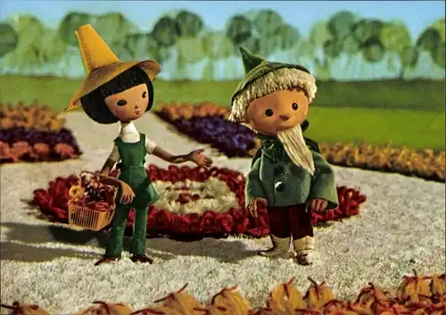 Ak Unser Sandmännchen, Sandmann, DDR Kinderfernsehen, Gärtnerin, 6804