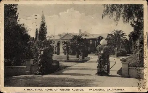 Ak Pasadena Kalifornien USA, A Beautiful Home on Grand Avenue, Anwesen