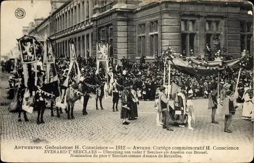 Ak Antwerpen Anvers Flandern, Gedenkstoet H. Conscience 1912, Festumzug, historische Kostüme