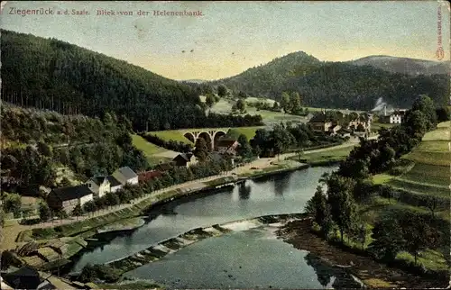 Ak Ziegenrück am Schiefergebirge Thüringen, Stadtpanorama von der Helenenbank