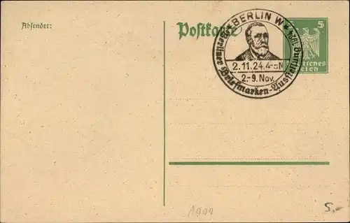 Ak Ganzsachen Ak Deutsches Reich, Stempel Berliner Briefmarken Ausstellung 1924