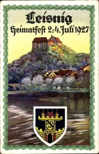 Wappen Künstler Ak Leisnig an der Freiberger Mulde Sachsen, Heimatfest 02-04. Juli 1927