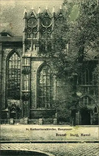 Künstler Ak Brandenburg an der Havel, Blick auf die St. Katharinenkirche, Hauptportal