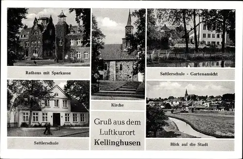 Ak Kellinghusen in Schleswig Holstein, Rathaus, Sparkasse, Sattlerschule, Kirche