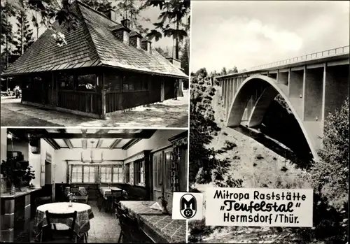 Ak Hermsdorf in Thüringen, Mitropa Raststätte Teufelstal, Brücke