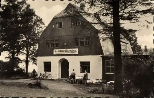 Ak Hirschsprung Altenberg im Erzgebirge, Blick auf die Gaststätte Buschhaus