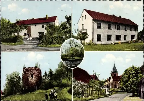 Ak Bad Holzhausen Preußisch Oldendorf, Pension Haus Stork, Gartenansicht, Limberg, Kirche