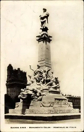 Ak Buenos Aires Argentinien, Monumento Colon, Homenaje de Italia