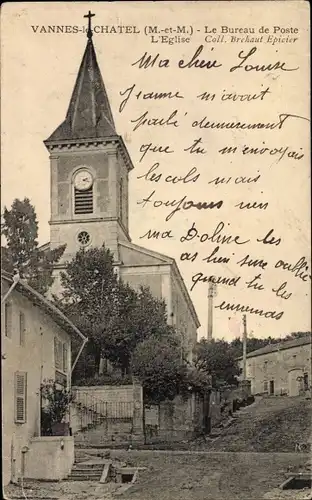 Ak Vannes-le-Châtel Lothringen Meurthe et Moselle, Le Bureau de Poste, L'Eglise, Kirche