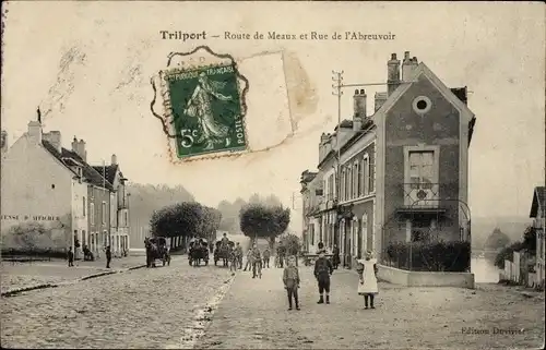 Ak Trilport Seine et Marne, Route de Meaux et Rue de l'Abreuvoir, Anwohner
