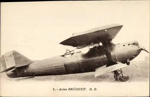 Ak Avion Breguet, Biplan, Flugzeug auf dem Rollfeld